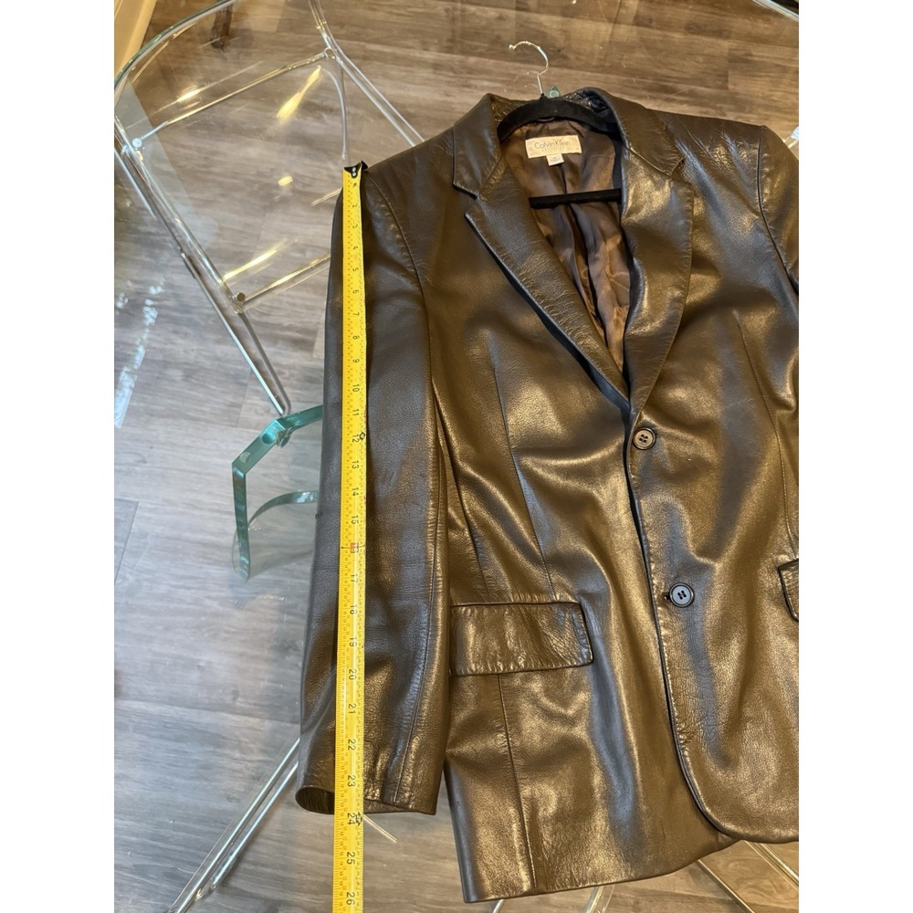 Vintage 90s Calvin Klein Collection Brown Lamb Leather Blazer Jacket Sz M - Picture 16 of 16
